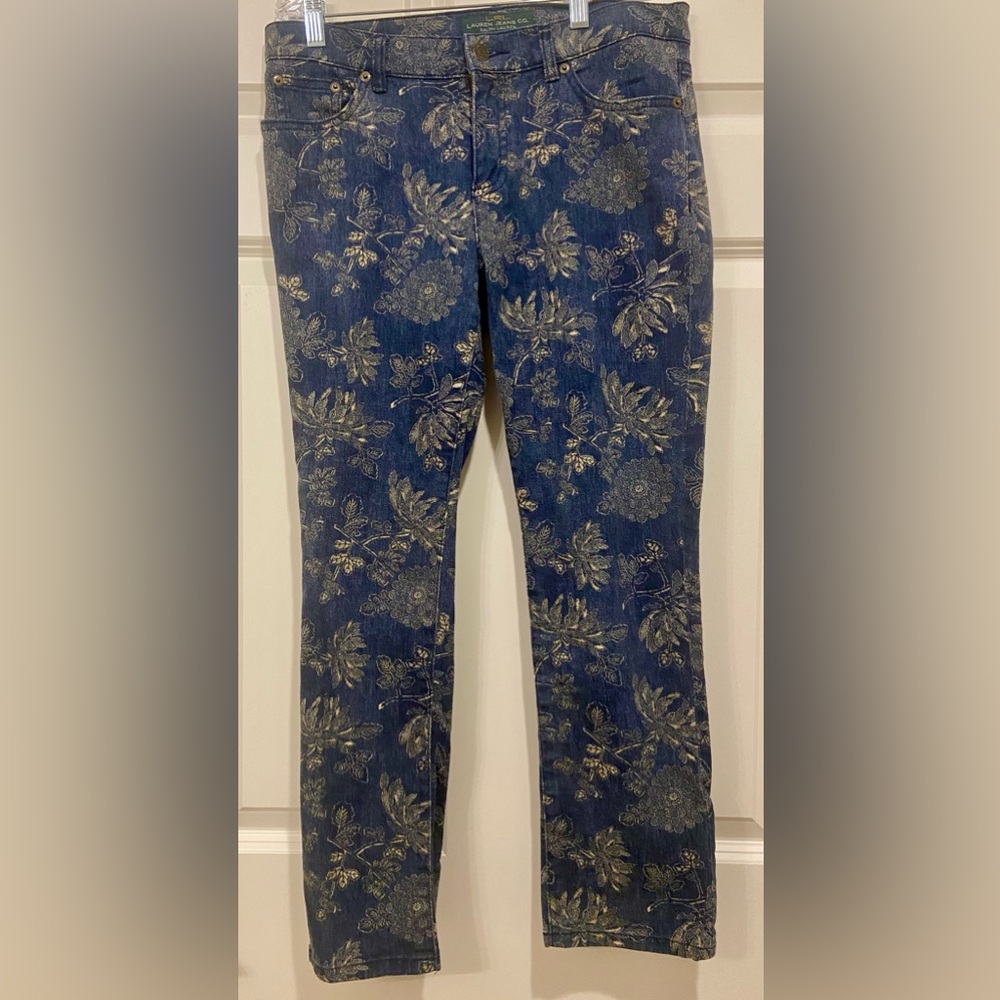 Ralph Lauren Blue Jeans with Gold Floral Pattern 6P